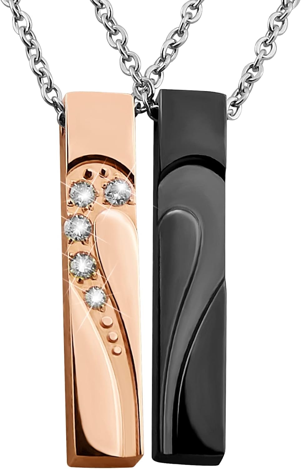 Hanessa 2 Stück Personalisierte Kette mit Gravur Edelstahl 50 cm mit Herz-hälften Anhänger in schwar