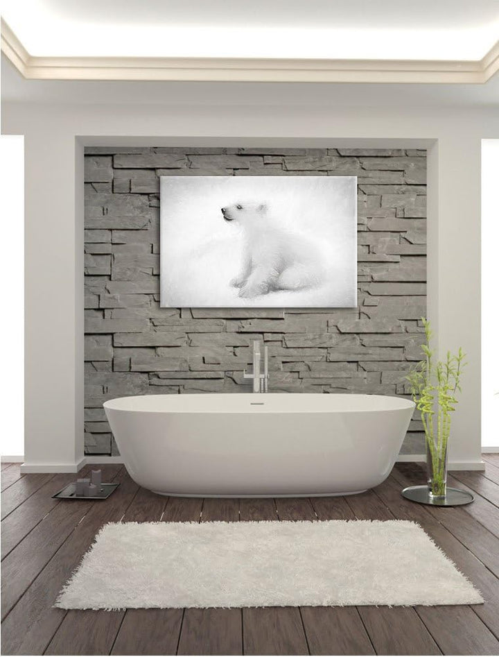 Pixxprint niedliches Eisbär Baby Kunst / 100x70cm Leinwandbild bespannt auf Holzrahmen/Wandbild Kuns