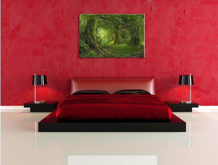 Pixxprint Dschungel im tropischen Regenwald Kunst Buntstift Effekt, Grösse: 60x40cm, Leinwandbild, f