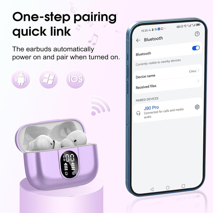Csasan Bluetooth Kopfhörer, Kopfhörer Kabellos Bluetooth 5.3, In Ear Kopfhörer mit 4 Mic, 2026 Neue