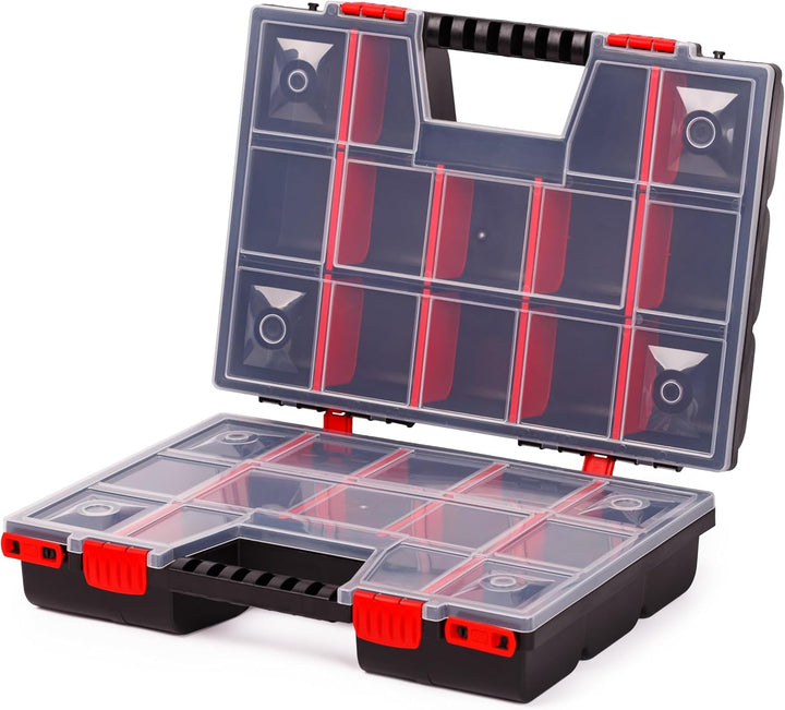 Mivos Doppelseitig Sortimentskasten 390 x 290 x 130 mm mit 30 Verstellbare Fächer - 2 Seitig Sortier