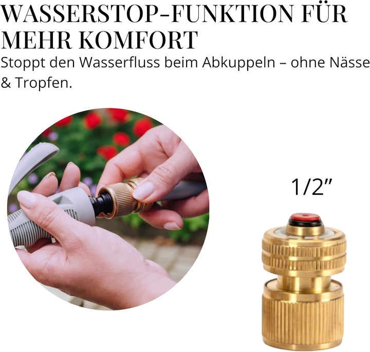 LIVLIG Messing Schlauchanschluss 1/2 Zoll im Set, Premium Gartenschlauch Verbinder für 1/2" Gartensc