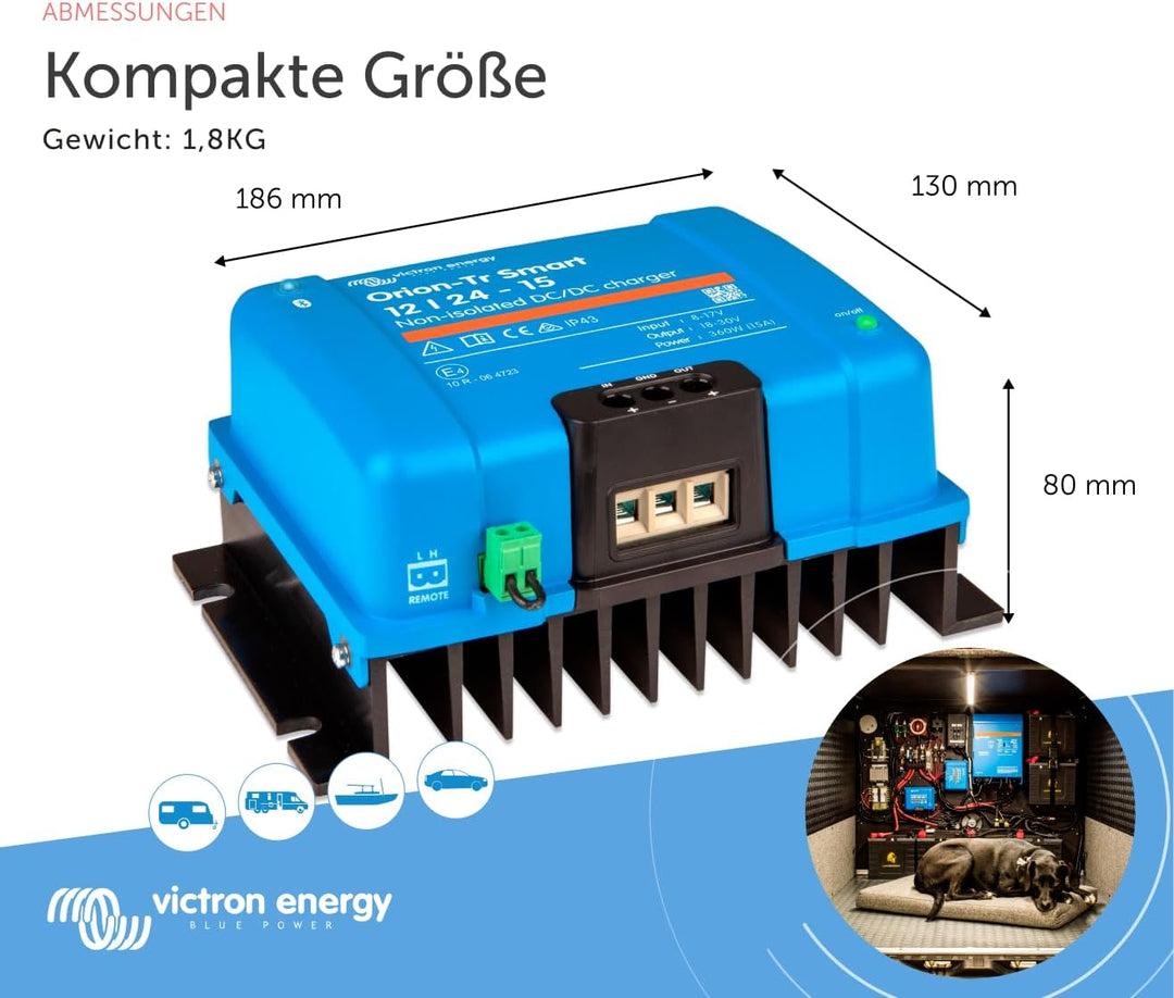 Victron Energy Orion-Tr Smart 12/24-Volt 15 Amp 360-Watt DC-DC Ladebooster, Nicht isoliert (Bluetoot