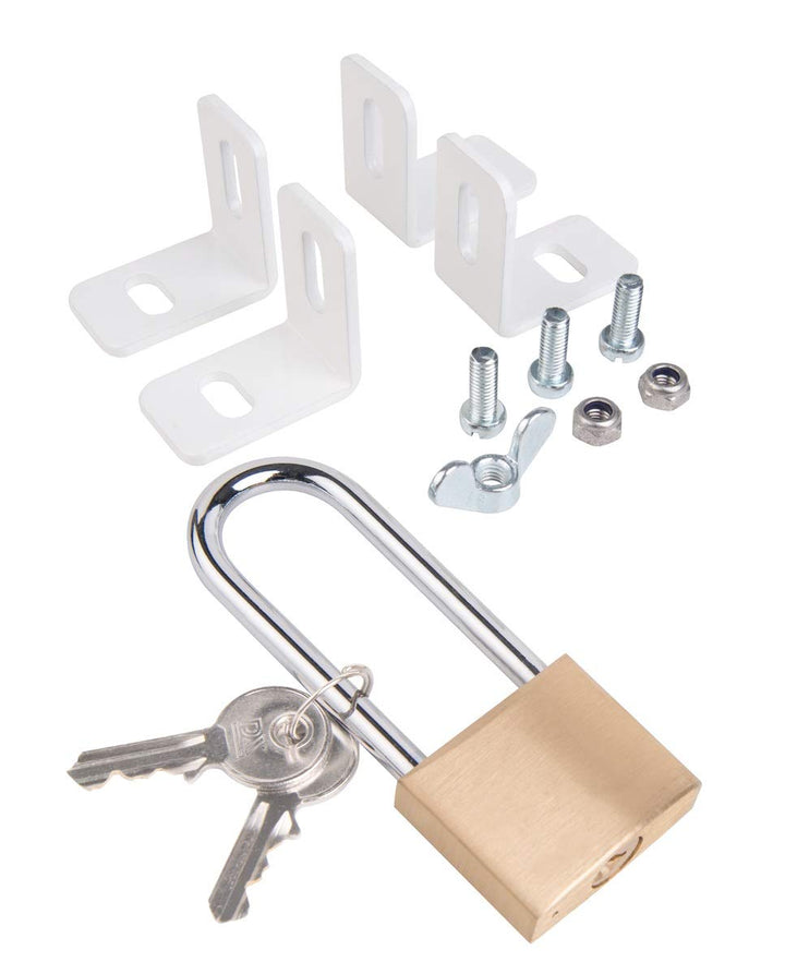 Alberts 557171 Befestigungsset für ausziehbare Fenstergitter | Set mit Winkel &amp; Schrauben zum Klappe