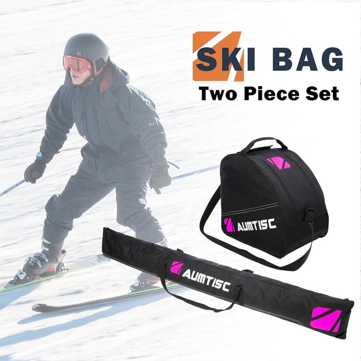 AUMTISC Skitasche Set Skisack &Skischuhtasche Längenverstellbare Bis 200 cm für 1 Paar Ski & Skischu