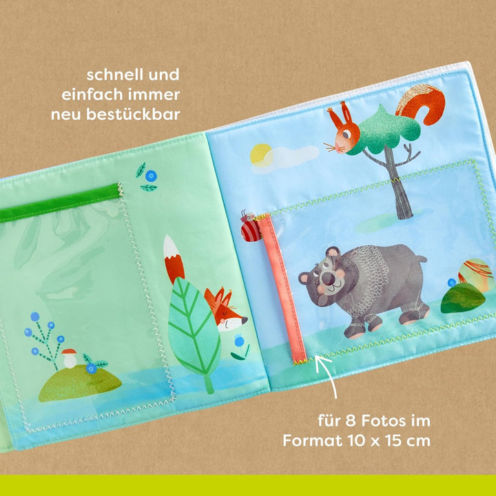 HABA Baby-Fotoalbum Waldfreunde – Stoff-Fotobuch mit Einstecktaschen für Fotos – Für Babys ab 6 Mona