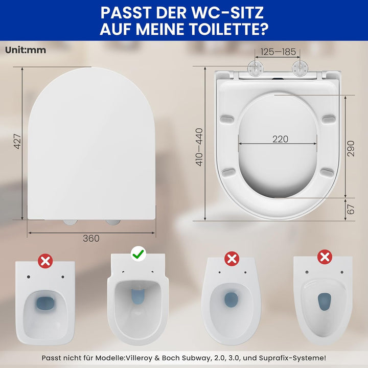 CECIPA Toilettendeckel mit Absenkautomatik, WC Sitz D Form, Klodeckel Weiss, Klobrille Quick Release