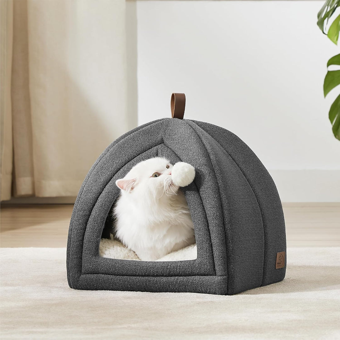 BEDSURE Katzenbett grosse Katzen Katzenhöhle- 40x40x40 cm Katzenhaus Indoor mit abnehmbarem Sherpa K