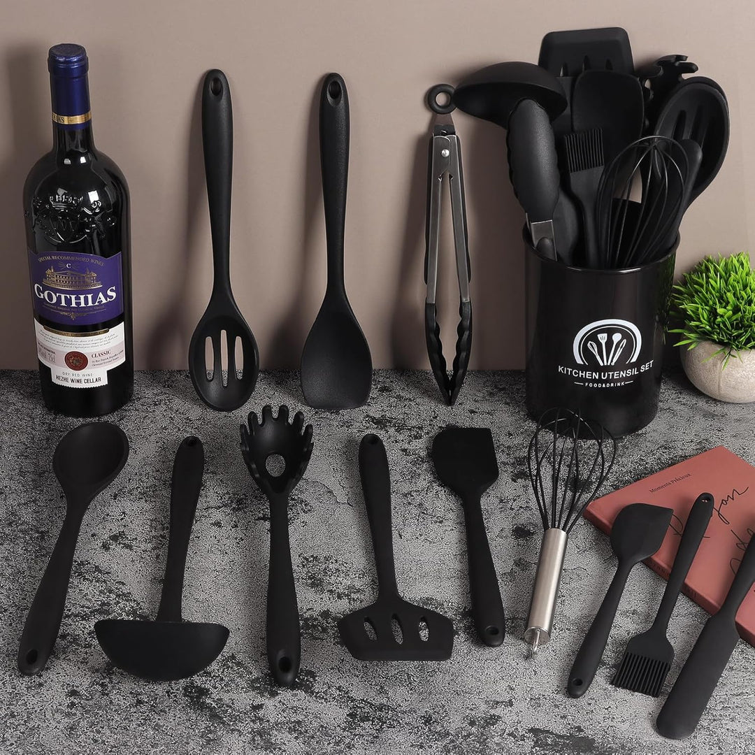 13 Stücke Küchen Kochutensilien Set, Silikon Küchenhelfer Set mit Utensilienhalter, Hitzebeständiger