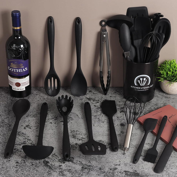 13 Stücke Küchen Kochutensilien Set, Silikon Küchenhelfer Set mit Utensilienhalter, Hitzebeständiger