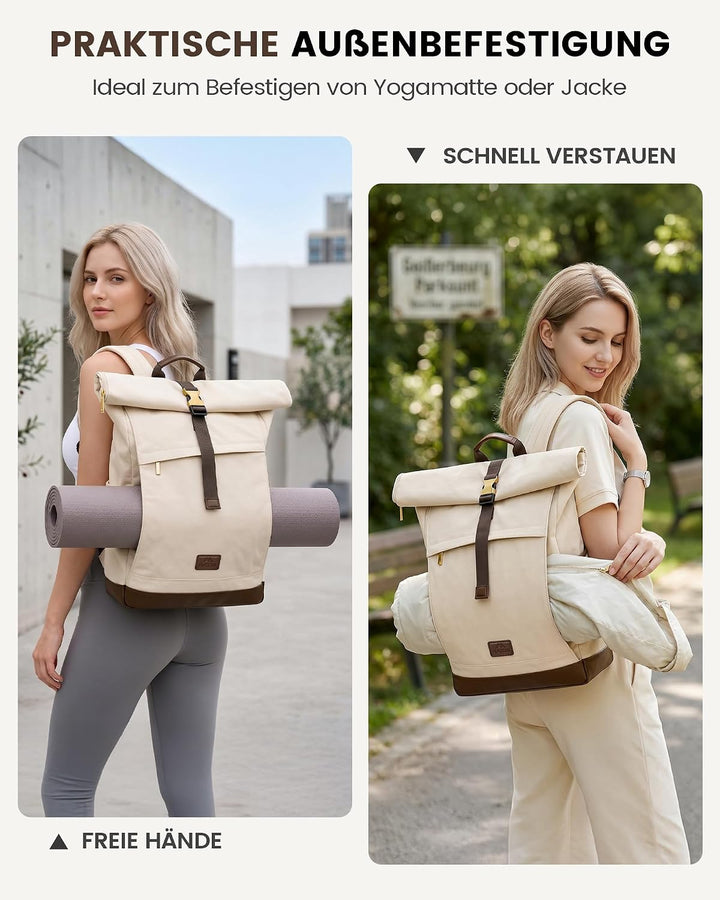 MATEIN HER Rolltop Rucksack Damen Gross, Rucksack Damen Wasserdicht, 22-28L | Laptop Rucksack Damen