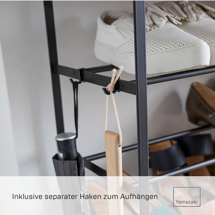 Shoe rack with wood top board - Tower - black Single Schwarz, Single Schwarz