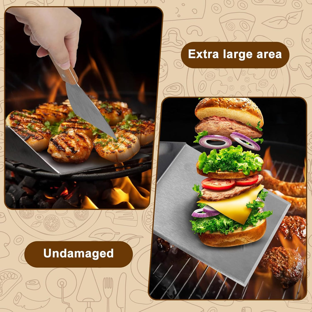 9 Stück Burger Set, Holzgriffen Grillspachtel Edelstahl Plancha Spachtel für Burgerpresse, Teppanyak