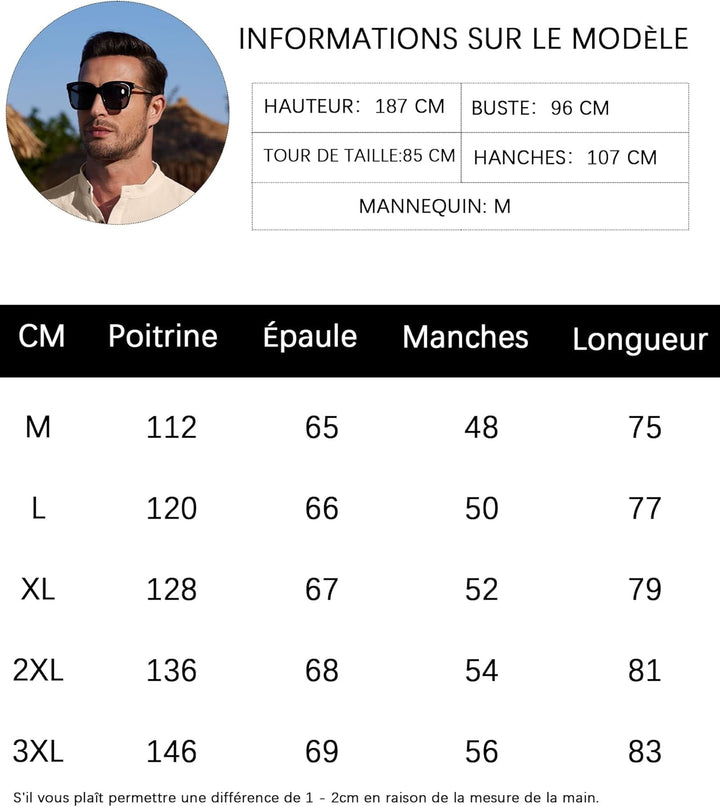 YAOBAOLE Herrenhemd, Leinen, Langarm, Sommer, Mao, lässig, Henley, Strandhemd, klassisch, M Marinebl