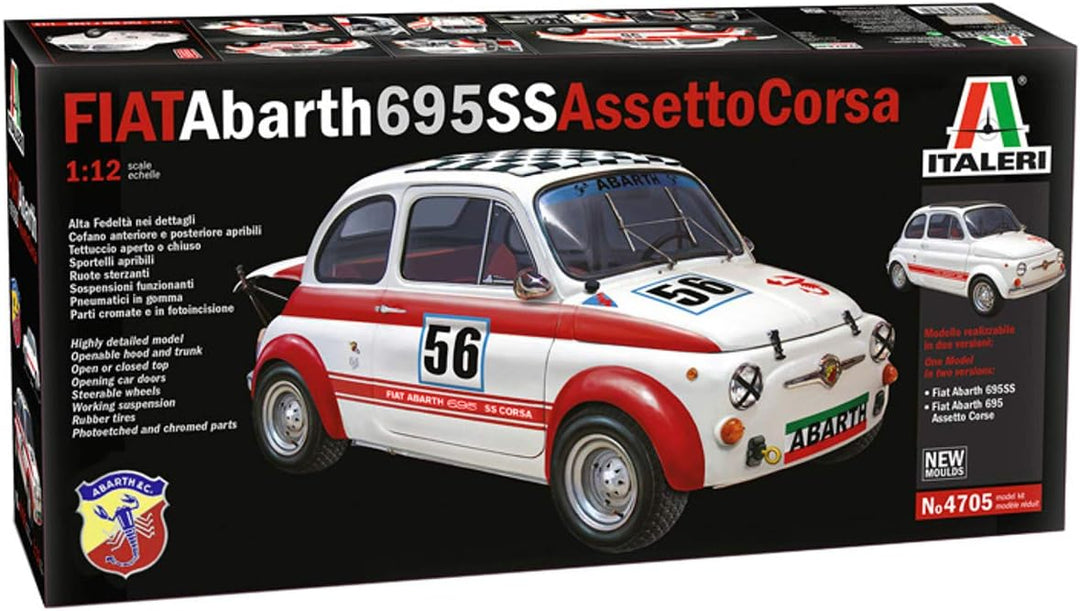 Italeri 4705S FIAT 4705-1:12 Abarth 695 SS/Assetto Corsa, Modellbau, Bausatz, Standmodellbau, unlack
