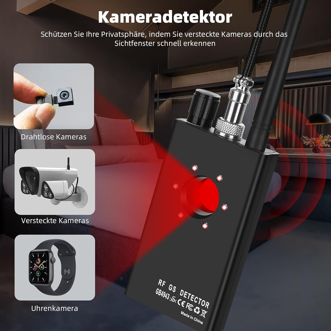 K18 Wanzen Detektor 4-in-1 Anti Spy Kamera &amp; GPS Scanner | RF 1MHz–6.5GHz detection · Magnetfeld &amp; G