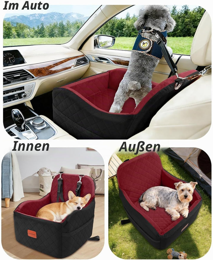Hunde-Autositz für kleine/mittelgrosse Hunde, tragbarer Welpensitz mit erhöhtem Kissen, vollständig