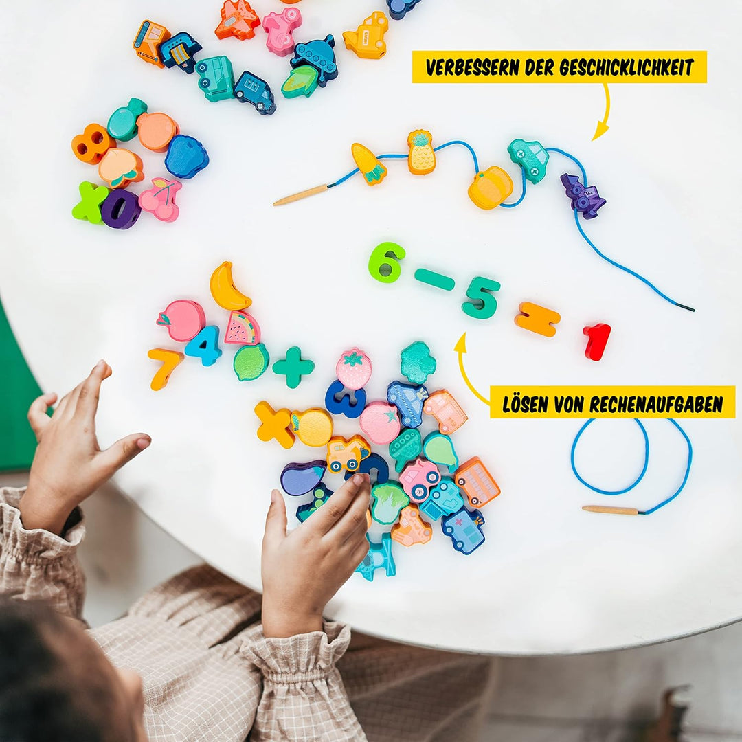 Faerly® Fädelspiel 60 Teile + Box - Montessori Spielzeug ab 2 3 4 5 6 Jahre für Kinder Pädagogisches