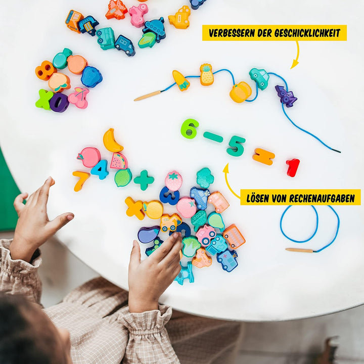 Faerly® Fädelspiel 60 Teile + Box - Montessori Spielzeug ab 2 3 4 5 6 Jahre für Kinder Pädagogisches