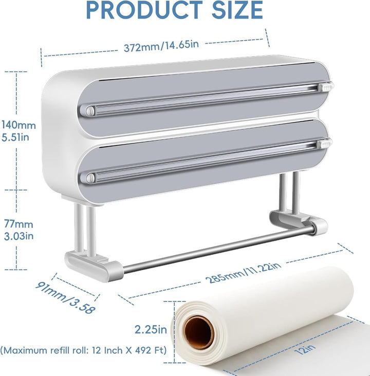 3 in 1 Küchenrollenhalter Magnetisch | Frischhaltefolienspender mit Scharfen Klingen | Folienschneid