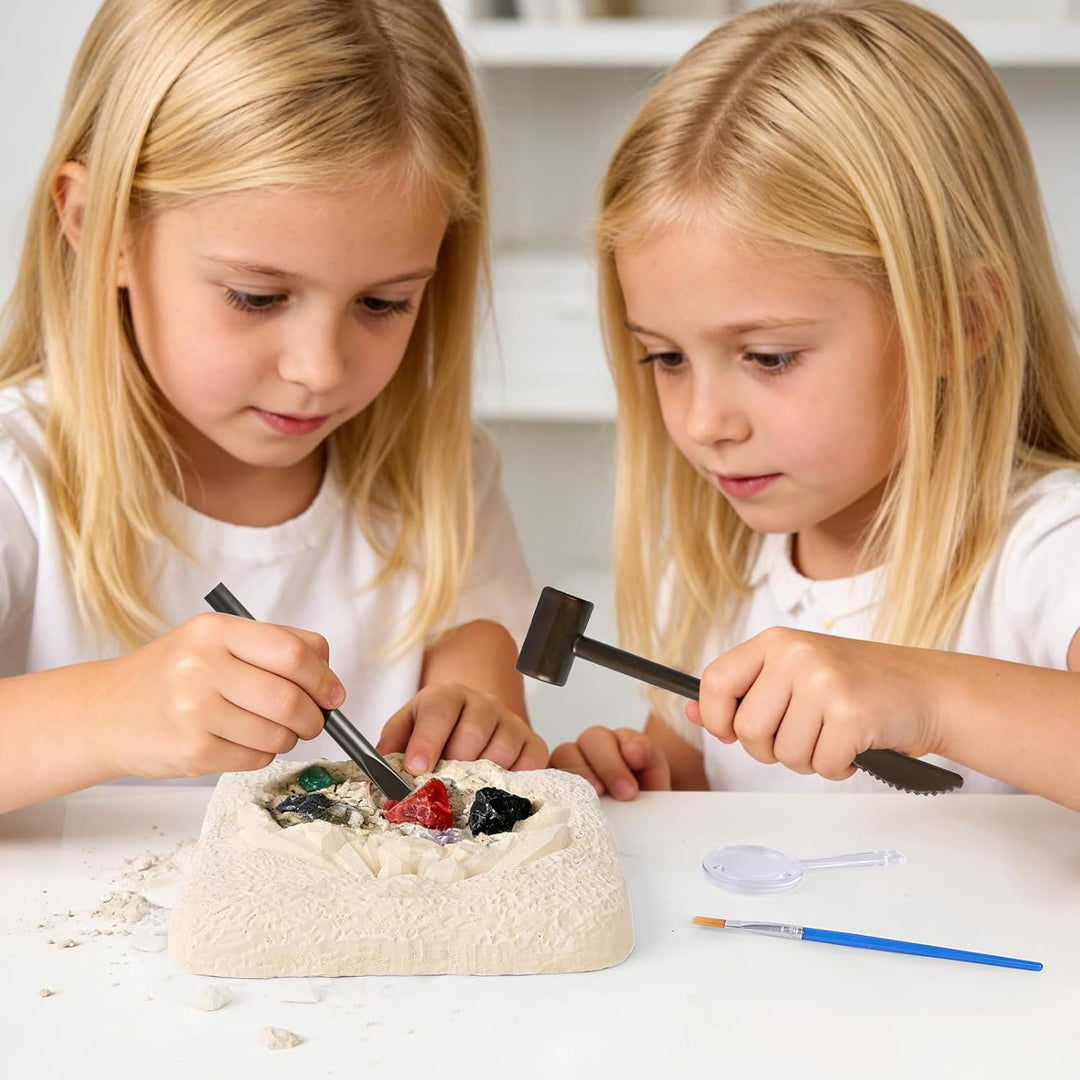Ausgrabungsset für Kinder, 15+ Edelsteine & Kristalle, Komplettes Entdeckungs-Set mit Detailliertem