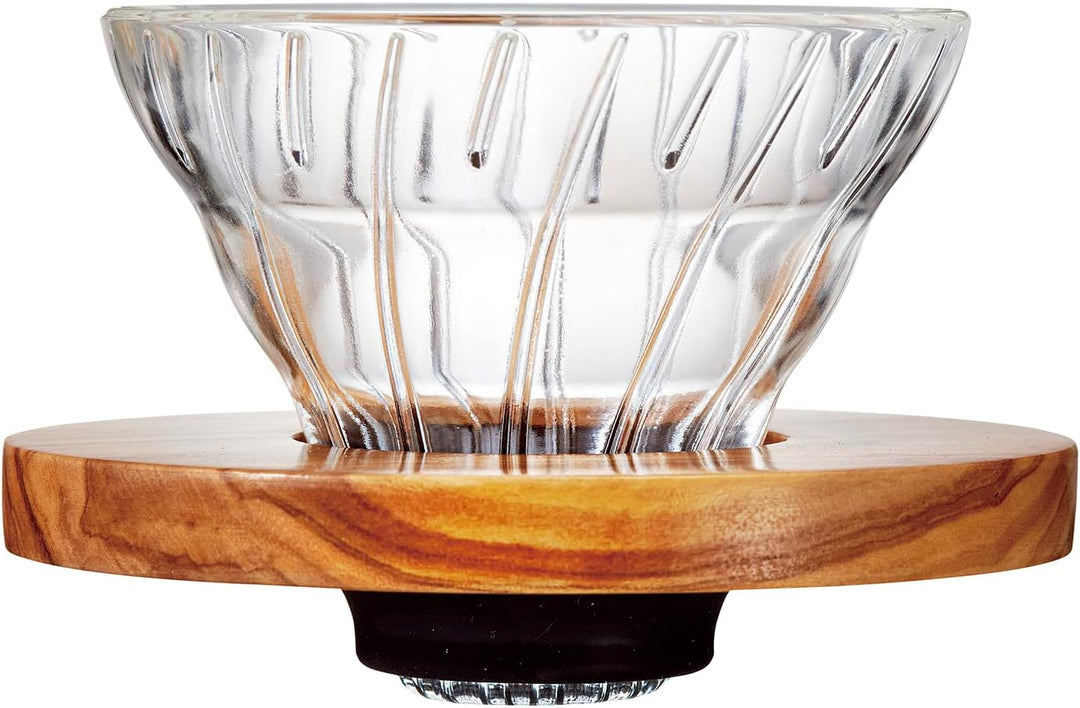 HARIO VDGR-01-OV V60 Hitzebeständiges Glas Transparent Kaffee-Tropfer Olivenholz 01 Kaffee-Drip für