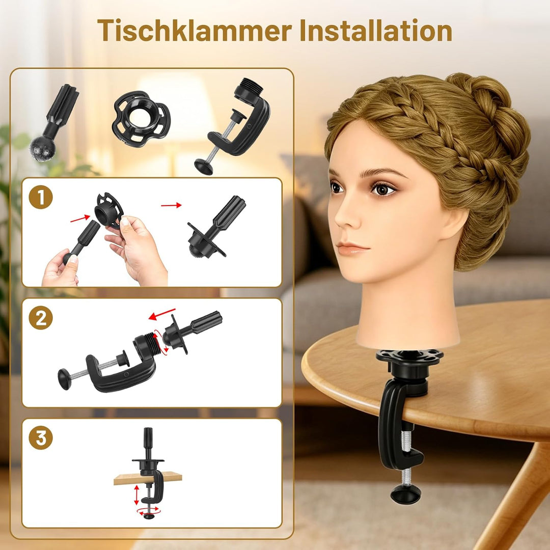 TwoWin Übungspuppenköpfe zum Üben von Echthaar, zum Flechten von Make-up und kostenloser Klemmhalter