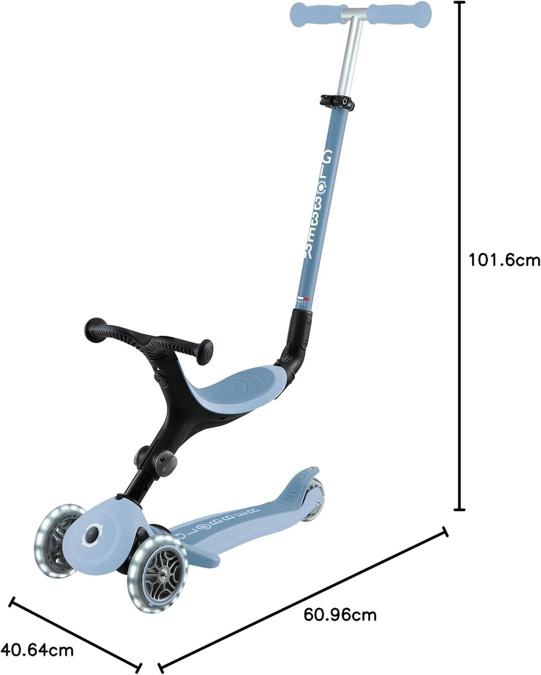 GLOBBER GO-UP Active Lights ECO 3in1 – Tretroller, Dreirad und Laufrad für Kinder – höhenverstellbar