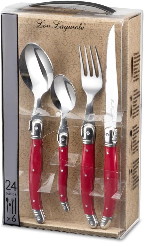 Lou Laguiole Steakbesteck TRADITION, Besteck, Edelstahl mit farbigen Kunststoffgriffen, rot, für 12