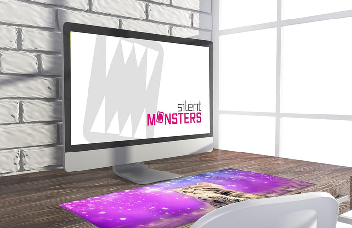 Silent Monsters Mauspad XXL 900 x 400 mm grosses Mousepad Katze - Vernähter Rand, rutschfest & leise