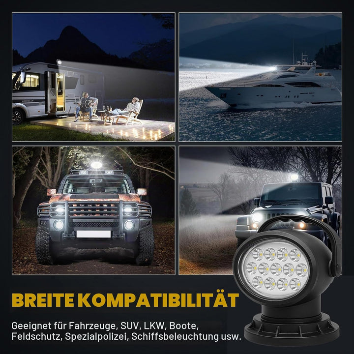 Willpower 50W 360 Grad rotierende Fernbedienung LED Suchscheinwerfer Arbeitslicht 12-24V Spot für Ge