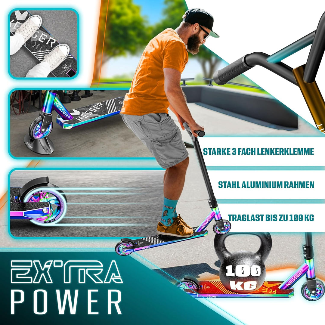KESSER® Stunt Scooter X-Limit - 360° Lenkung Robuster Funscooter Stuntscooter mit ABEC 9 Kugellagern