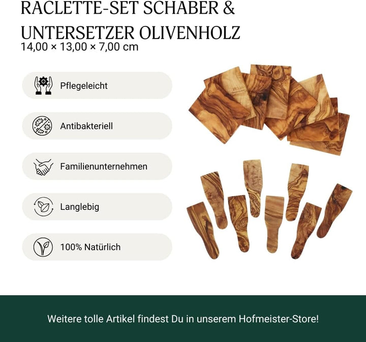 HOFMEISTER® Edles Raclette-Set, 16-teilig, 8x Raclette-Schaber und 8x Raclette-Brettchen, aus Oliven