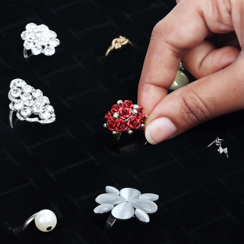 Kurtzy 2er Pack Schwarzes Samt Ring Schmuck Aufbewahrungssystem Schmuckkästchen Glas Deckel mit 100