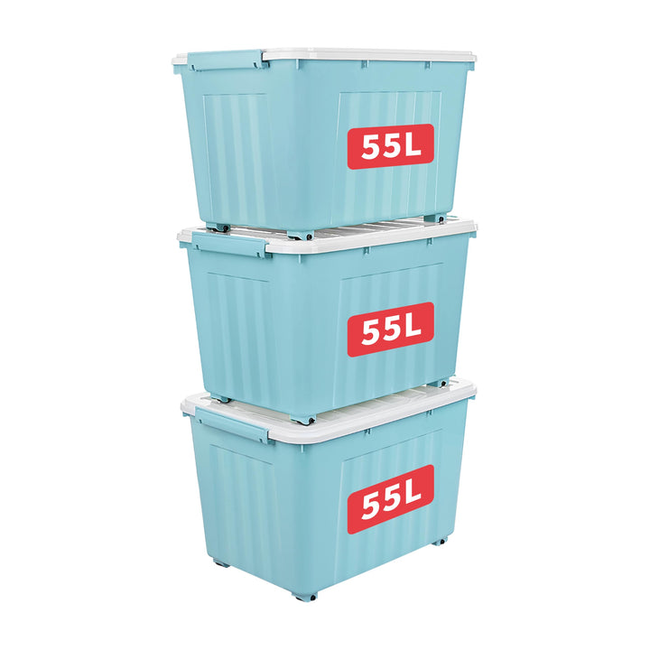 Cetomo,55L,3er-Pack, Aufbewahrungsbox mit deckel,Aufbewahrungsboxen, mit Clips, stapelbar, Wohnzimme