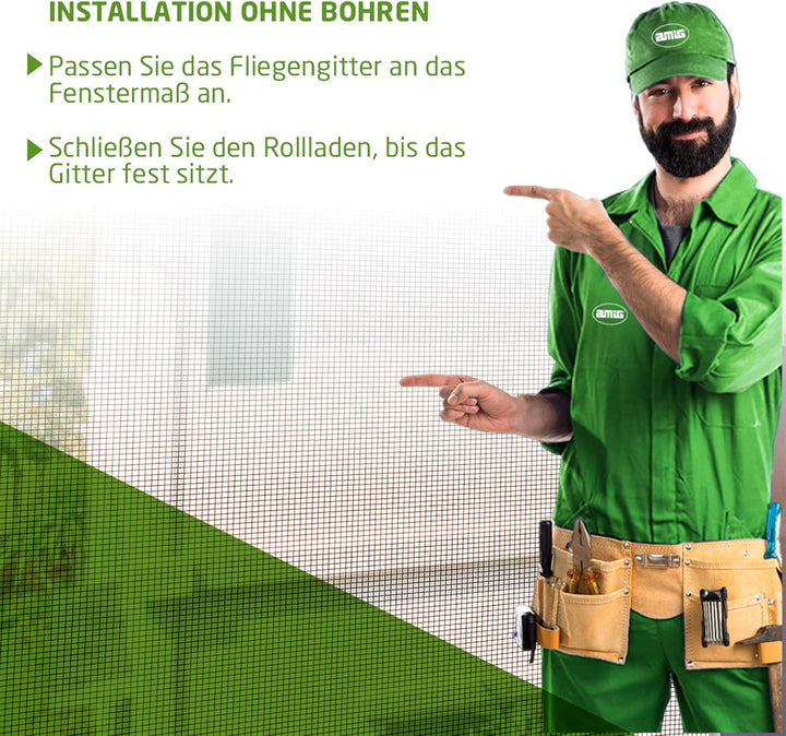Amig - Ausziehbares Moskitonetz für Fenster | Werkzeugfreie Montage | Passt in den Rollladenschlitz