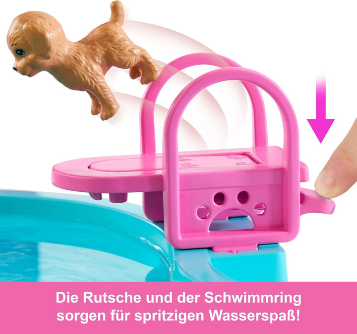 Barbie Traumpool Spielset mit sechs Spielbereichen, einschliesslich Rutsche und schäumendem Whirlpoo