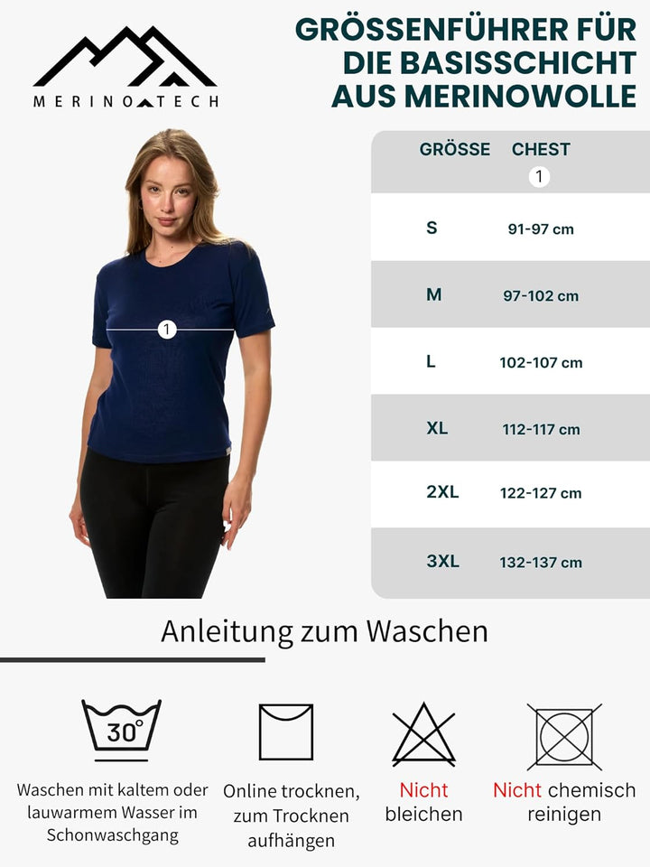Merino.tech 100% Merino T Shirt Damen - Merinowolle Sport Wandern Thermoshirt Damen + Wandersocken F