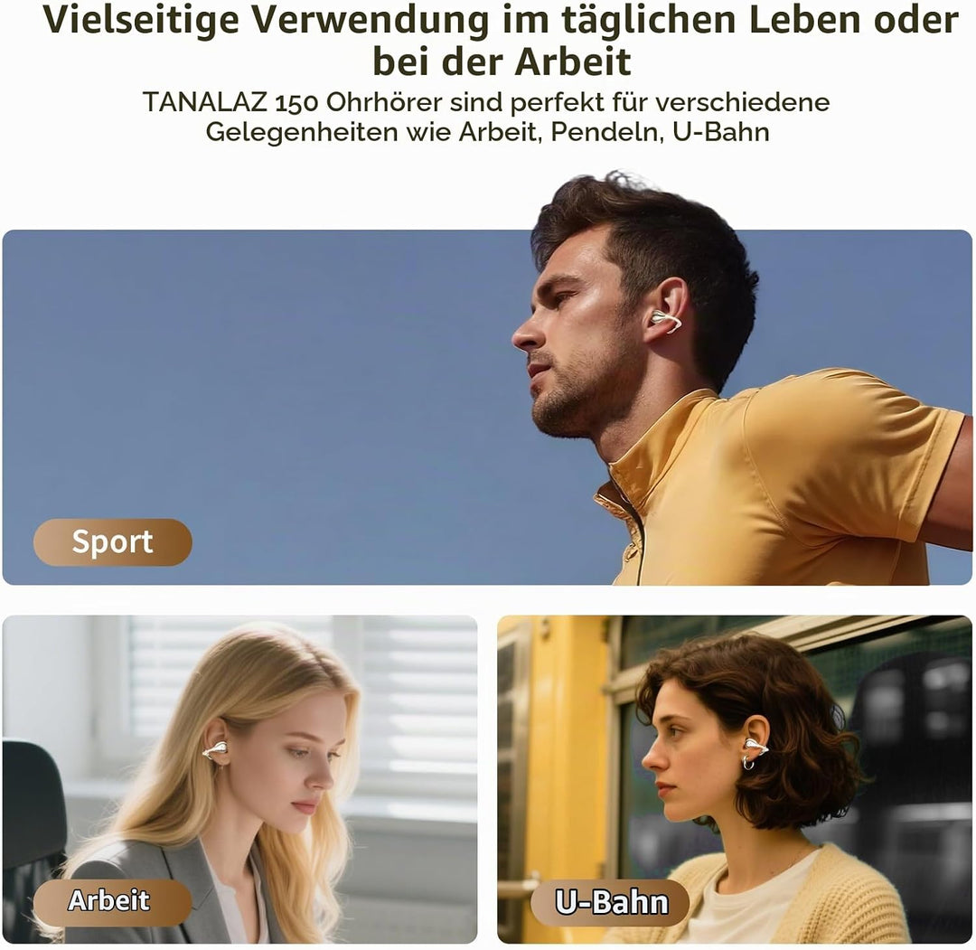 Open-Ear-Kopfhörer I5, Kabellose Bluetooth 6.0 Clip-On-Ohrhörer mit ENC, IPX5 wasserdicht, 36 Std. L