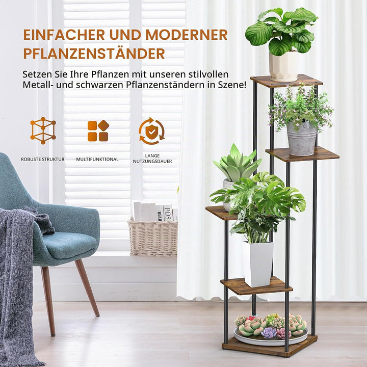 Blumenständer, Pflanzenständer Innen, 5 Etagen Modernes blumentopf ständer, Blumentreppen Metall, pf