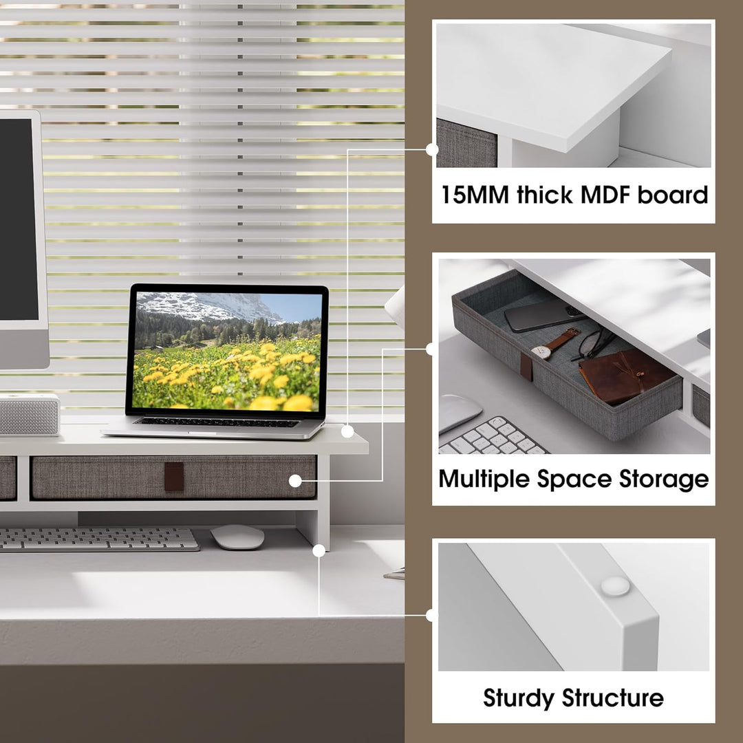 Fenge Dual Monitorständer Riser 2 Etagen Computer Monitor Ständer mit Schublade für PC Laptop Drucke