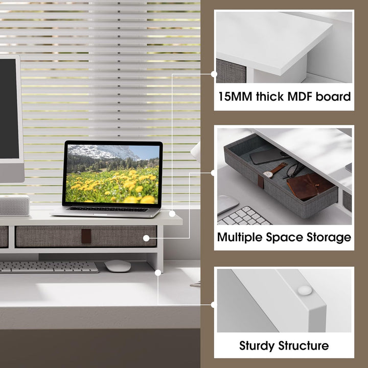 Fenge Dual Monitorständer Riser 2 Etagen Computer Monitor Ständer mit Schublade für PC Laptop Drucke