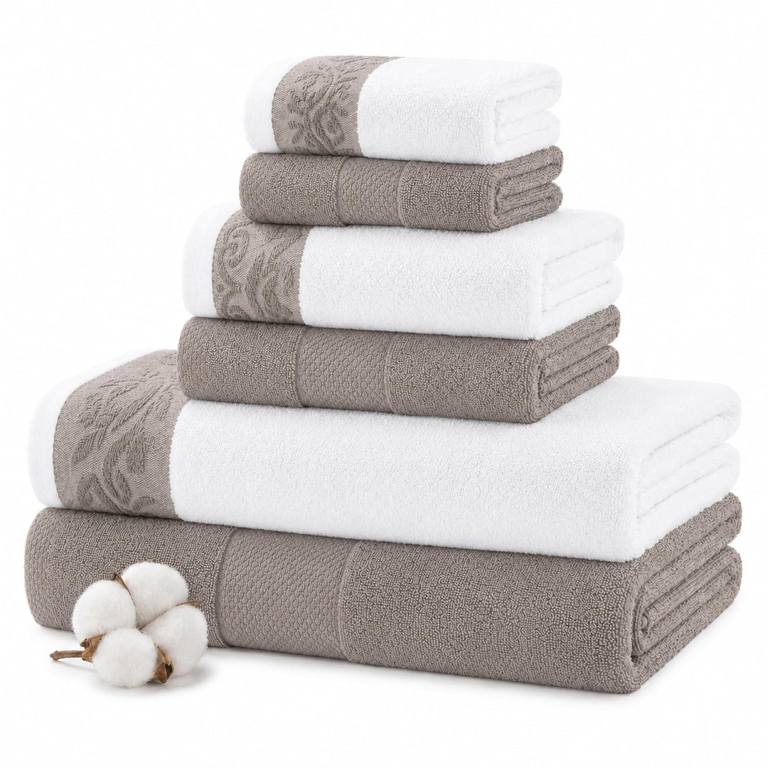 Modern Threads 600 g/m² Handtuch-Set mit Filgree Jacquard Bordüre Taupe Standard Taupe, Standard Tau