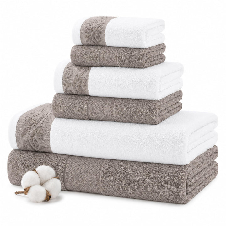 Modern Threads 600 g/m² Handtuch-Set mit Filgree Jacquard Bordüre Taupe Standard Taupe, Standard Tau