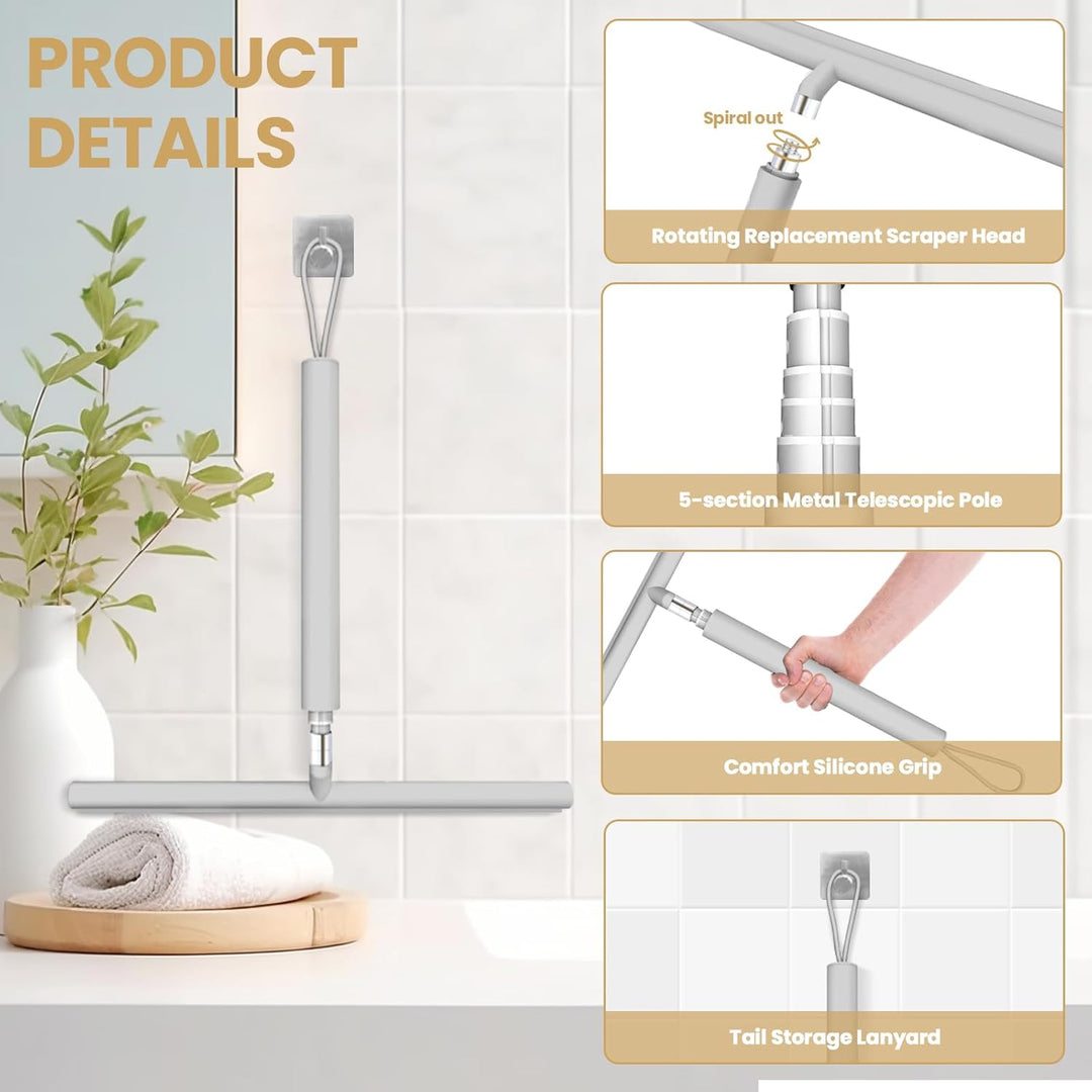 Duschabzieher Einstellbar 30-120cm, Duschabzieher Set mit Halterung, Silikon Abzieher Dusche, Dusche