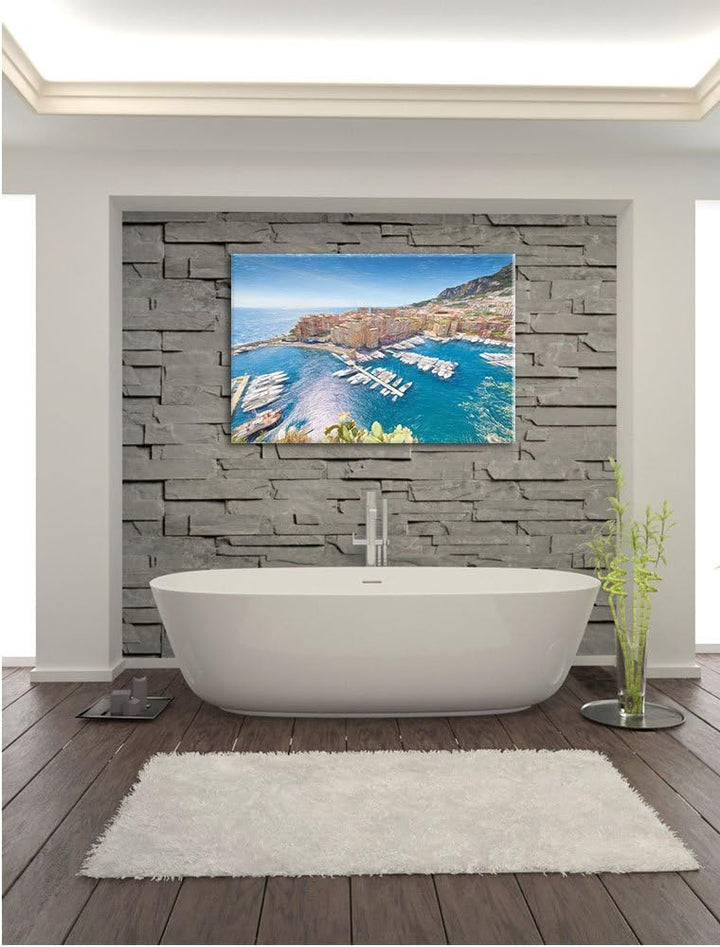 Pixxprint Küste von Monaco als Leinwandbild/Grösse: 100x70 / Wandbild/Kunstdruck/fertig bespannt, 10