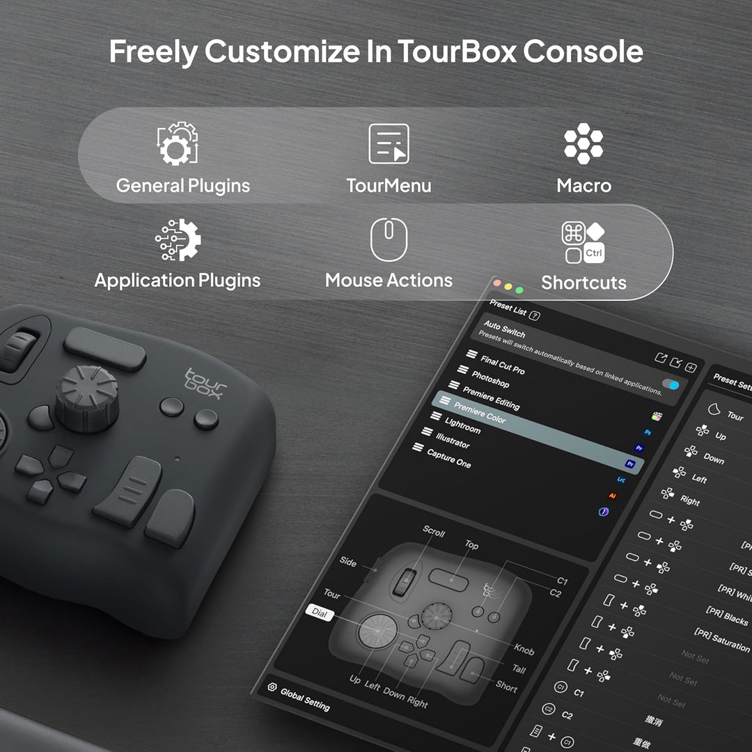 TourBox NEO, Editing Controller für Foto- & Videobearbeitung, Ilustration, Videoschnitt Tastatur, Ma