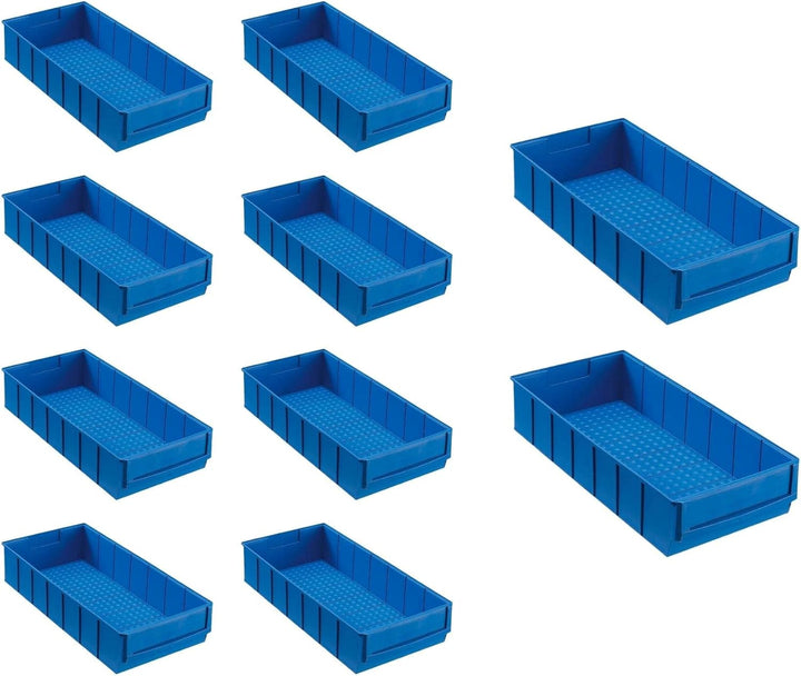 SparSet 10x Blaue Industriebox 400 B | HxBxT 8,1x18,3x40cm | 4,7 Liter | Sichtlagerkasten, Sortiment