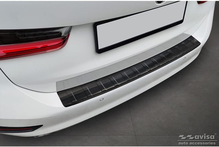 Avisa Schwarz Edelstahl Heckstossstangenschutz kompatibel mit BMW 3er G21 Touring 2019-2022 'Ribs'