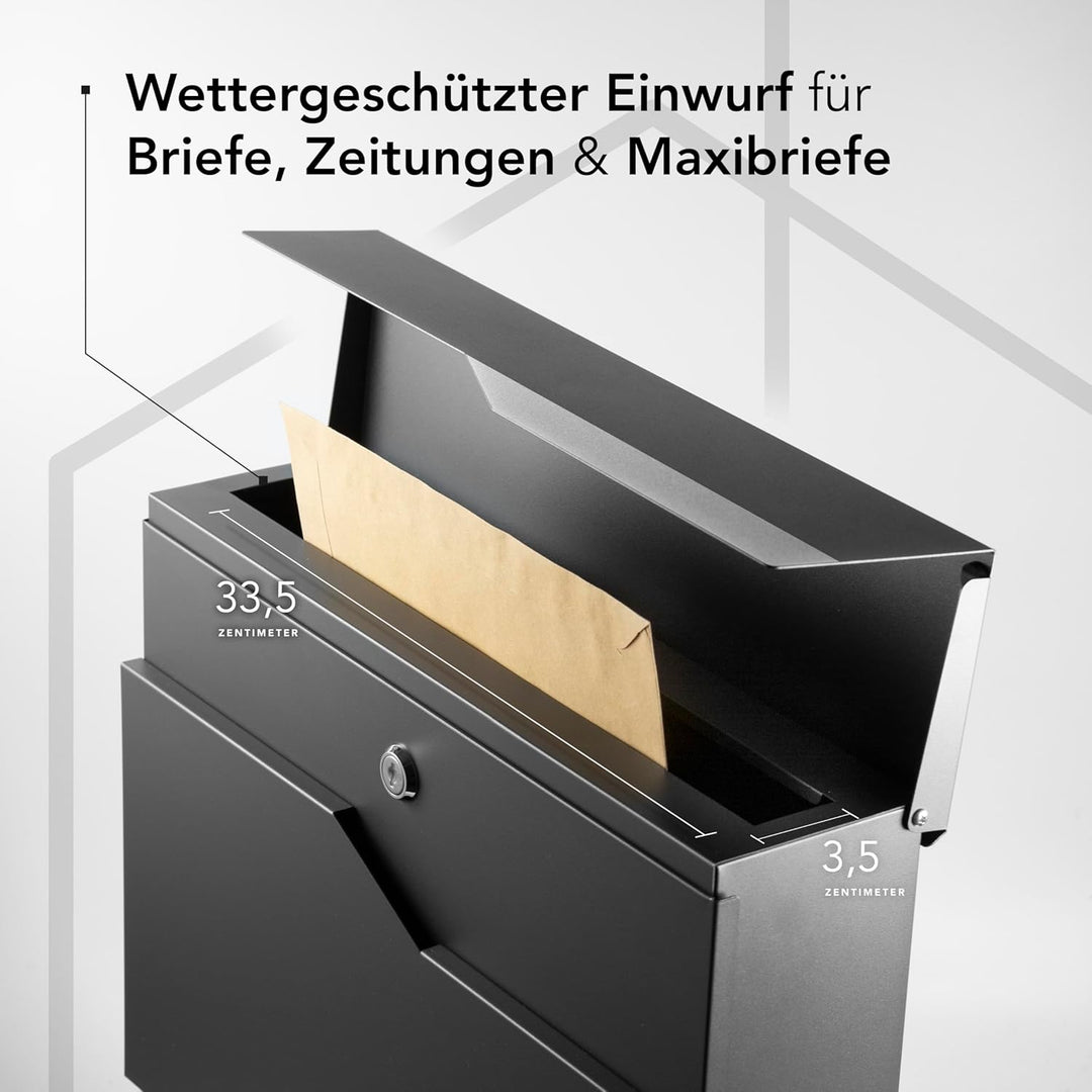 Moderner Briefkasten Personalisierbar Manhattan Anthrazit RAL7016 - mit Zeitungsfach - Wandbriefkast